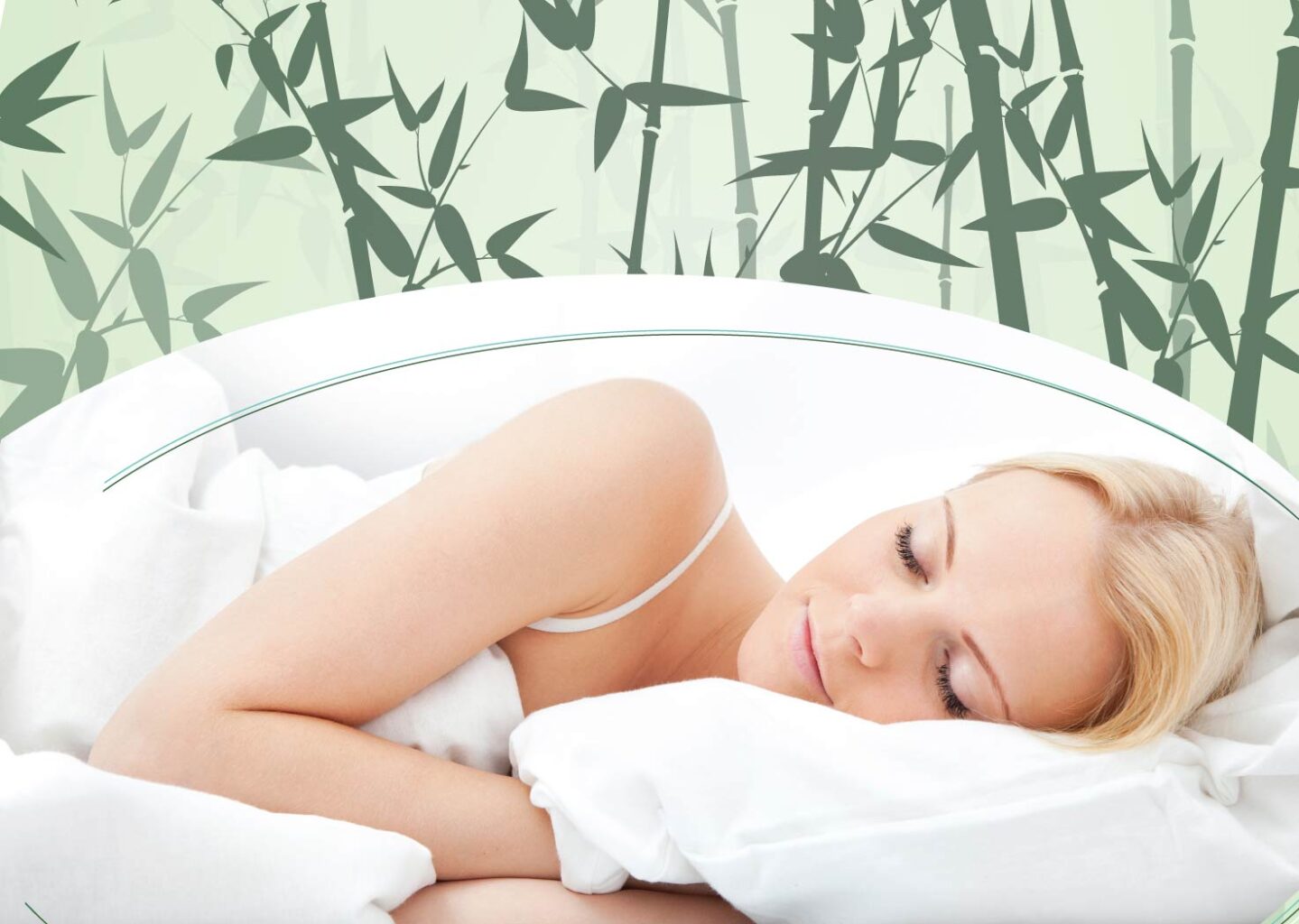 a woman sleeping on a bamboo pillow